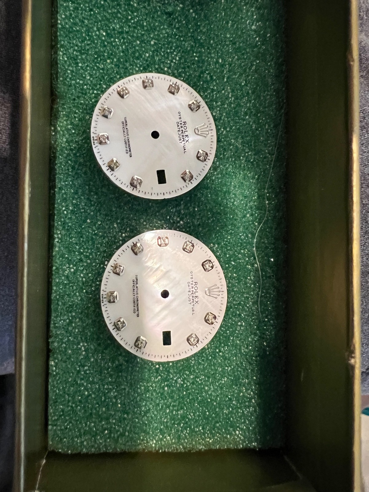 Set of 2 white diamond watch dials designed to fit Rolex Datejust 36mm style wat