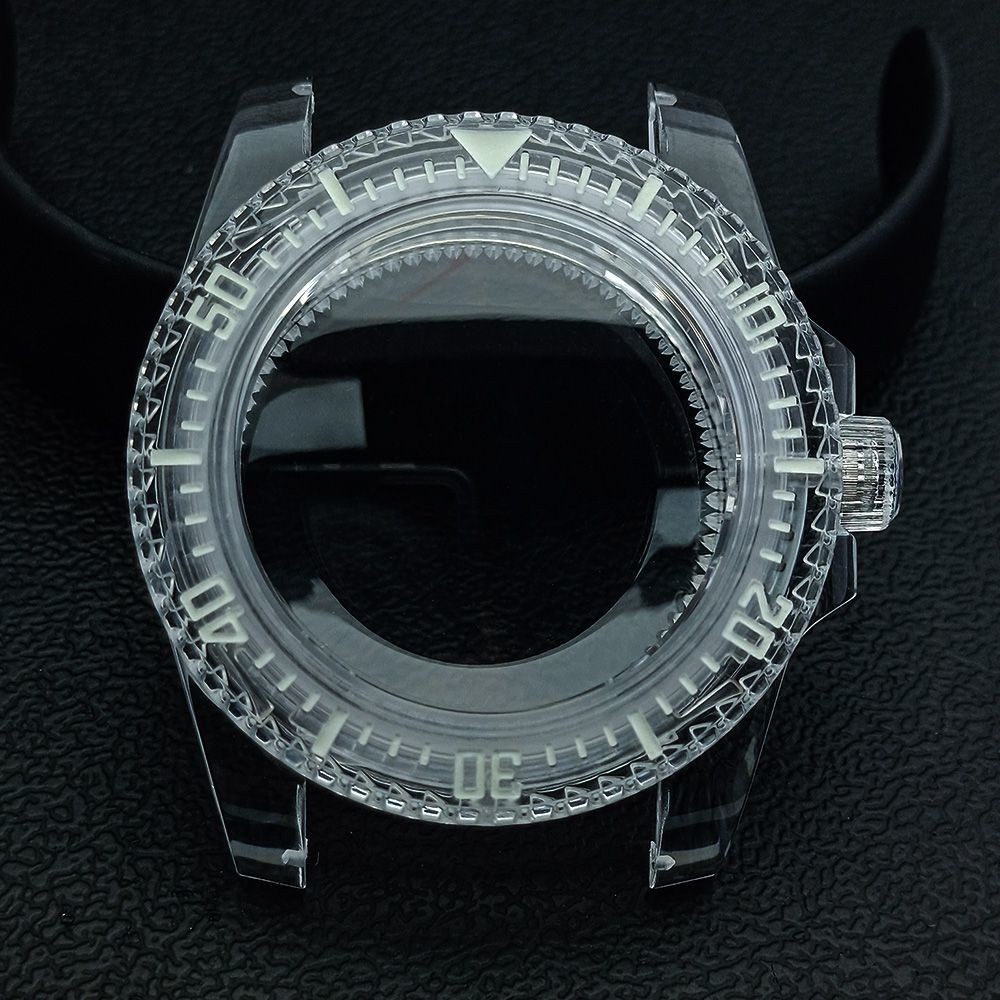 40.5mm Transparent Acrylic Luminous Watch Case For NH35 Movement Fit Diver Style