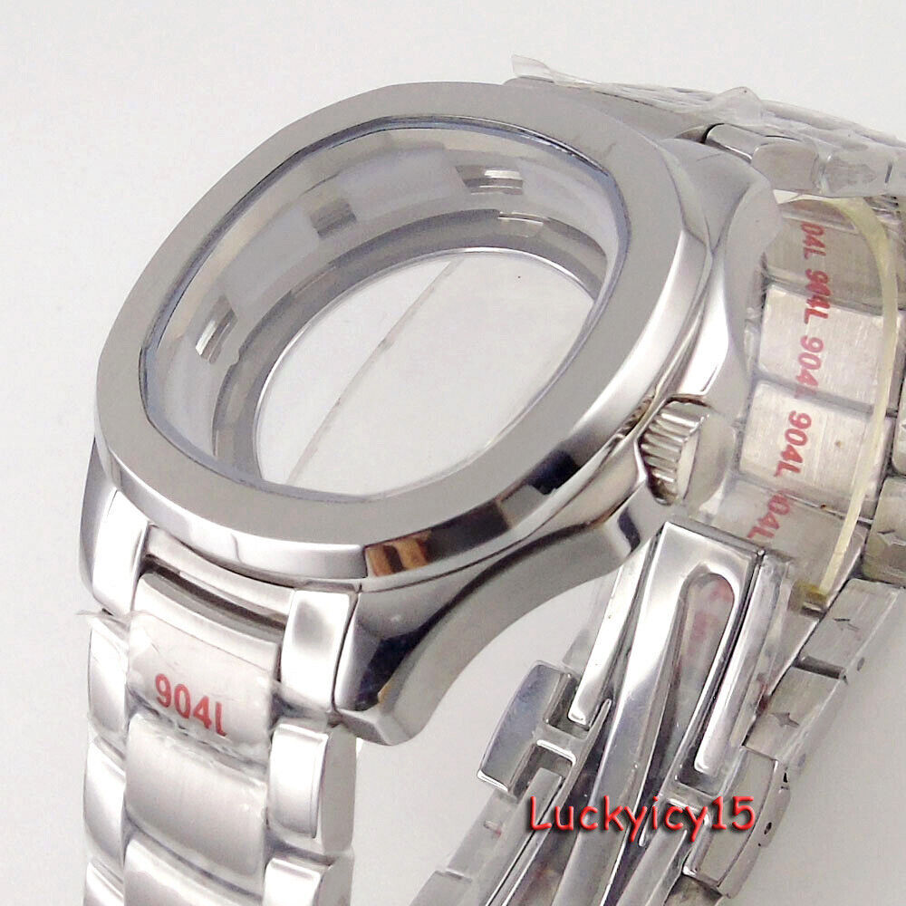 40mm Square Silver Black PVD Mens Watch Case Fit NH35A NH36A NH34A Automatic Mov
