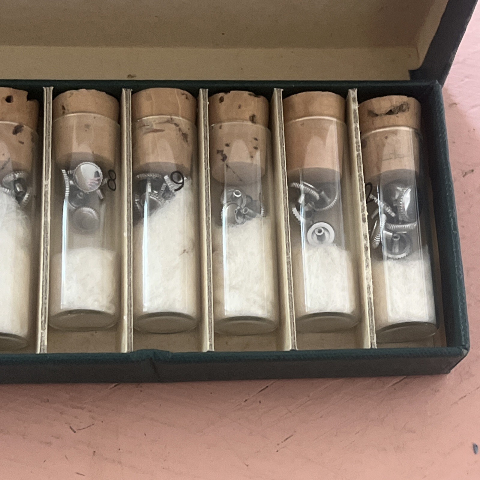 Vintage Swiss Craft Chromed Crowns #124 72-piece watch part assortment box
