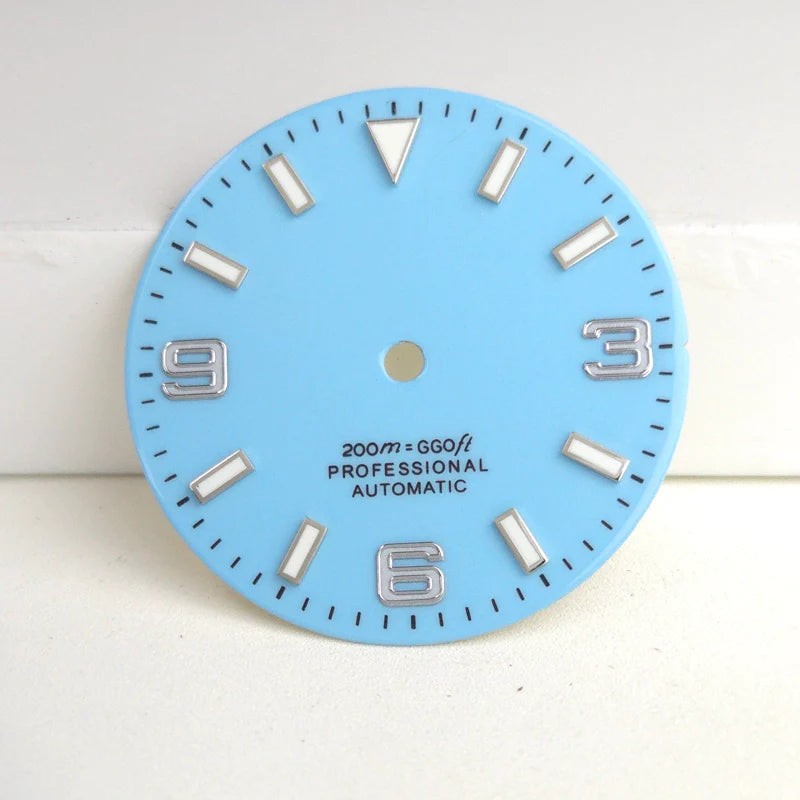 Light Blue 29mm Silver Nail Watch Dial For Miyota 8215 8200 Blue Lume No Logo