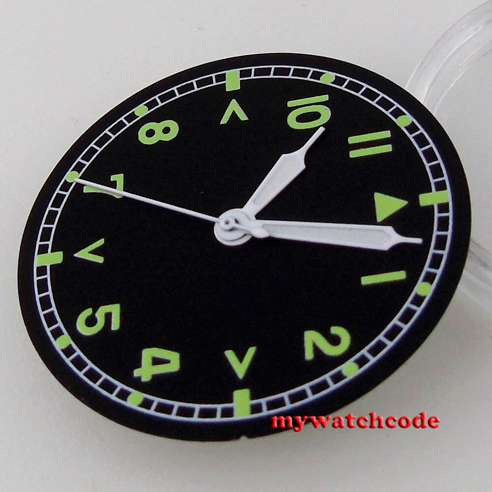 29MM Black Dial Luminous Dial Green marks For Pilot MOD Dial NH35A 2824 movement