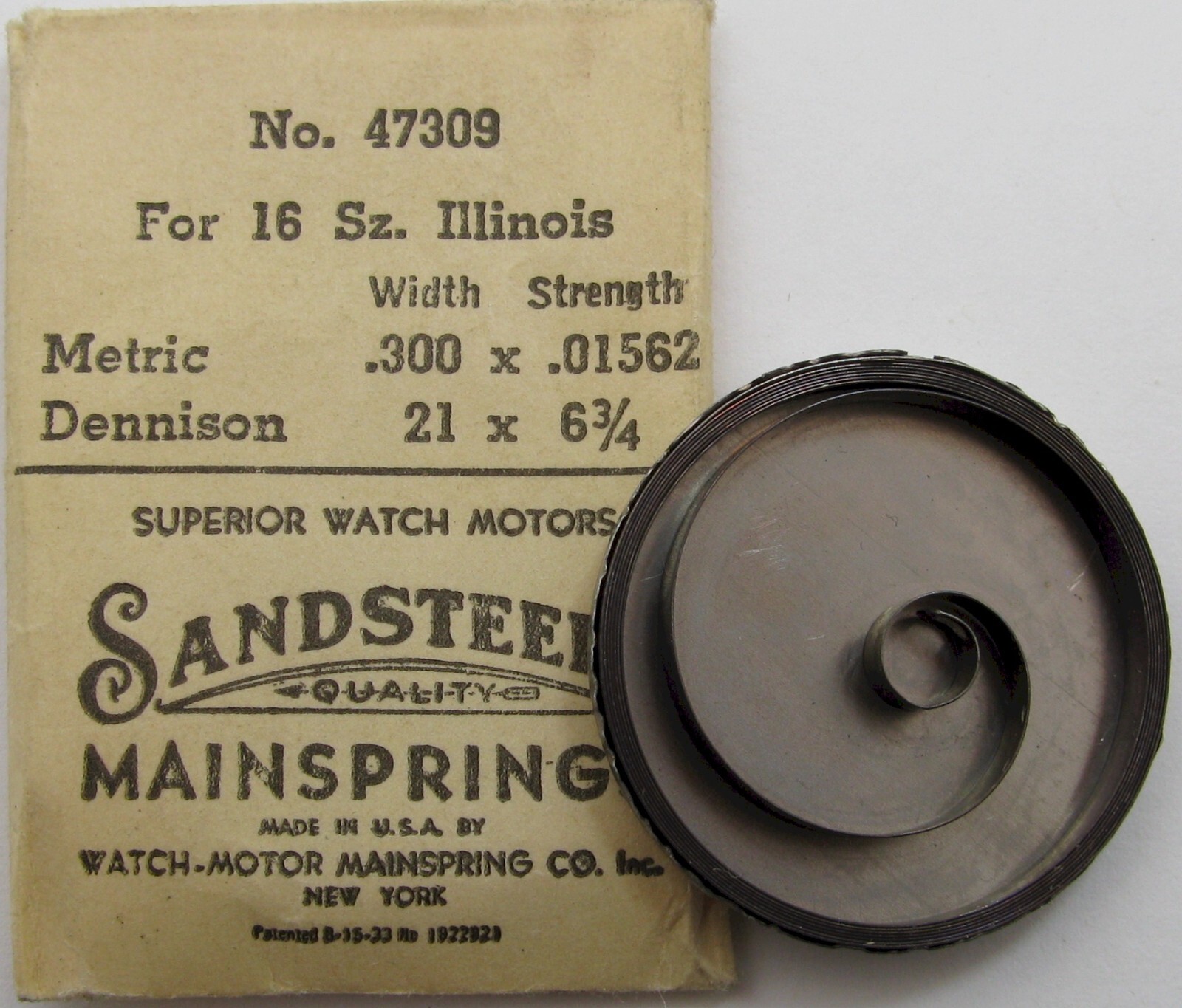 Illinois 16s 47309 T end Mainspring 1 piece * blue alloy *