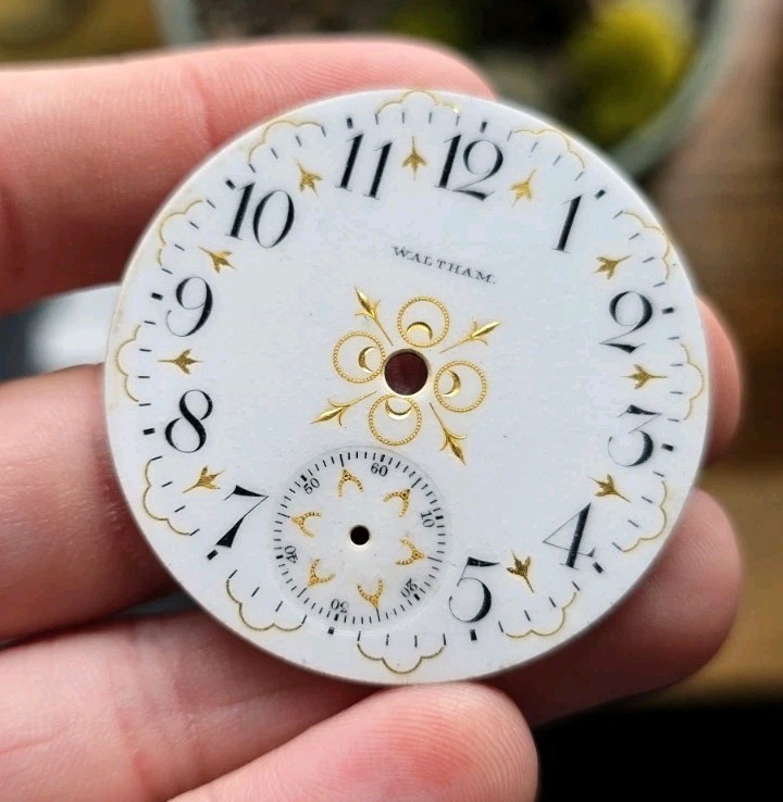 ANTIQUE WALTHAM BEAUTIFUL POCKET WATCH DIAL GOLD GILT ENAMELED VERY NICE 44.5MM