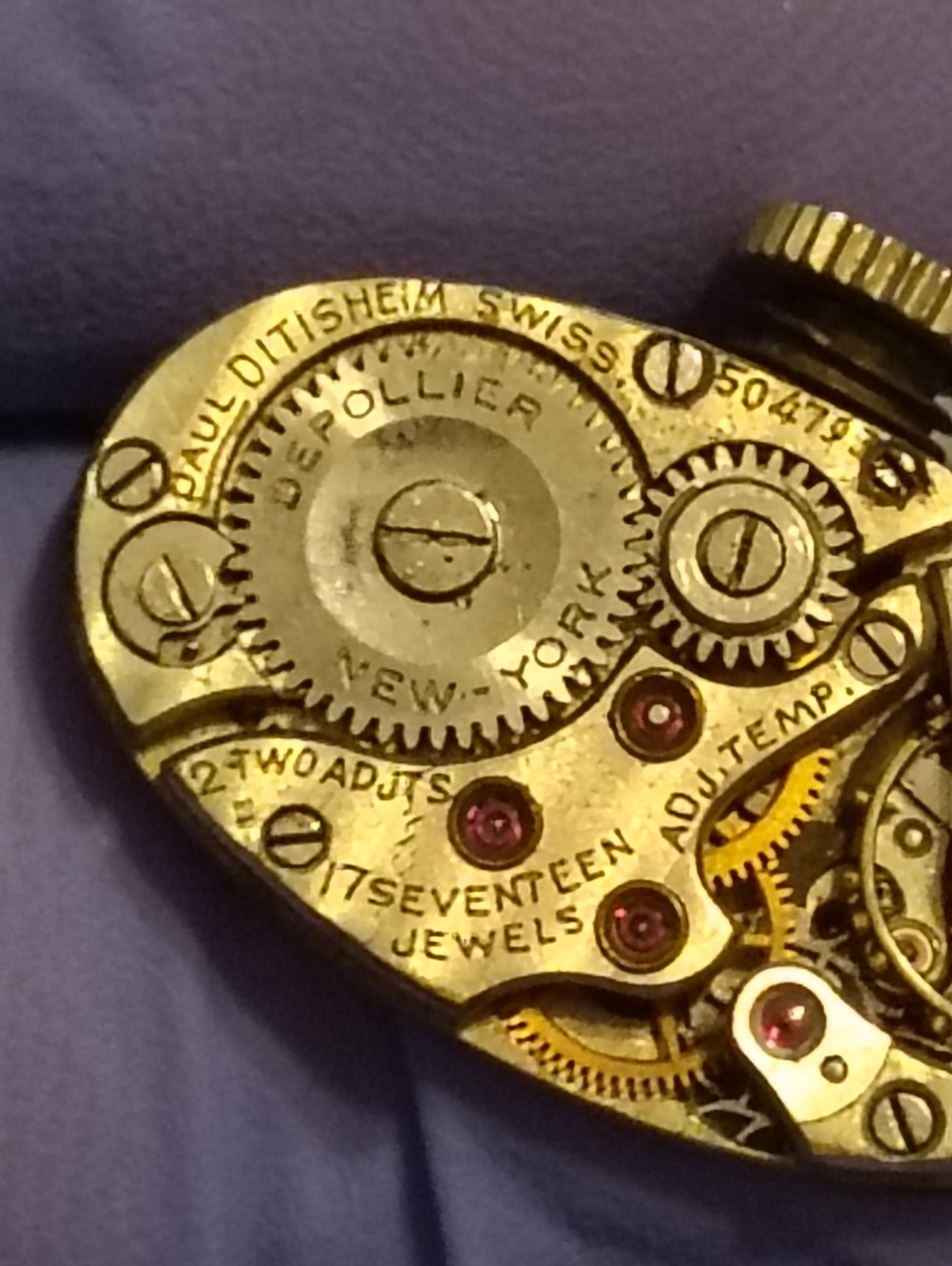 Vintage Paul Ditisheim Depollier New York Watch Movement For Parts. Untested