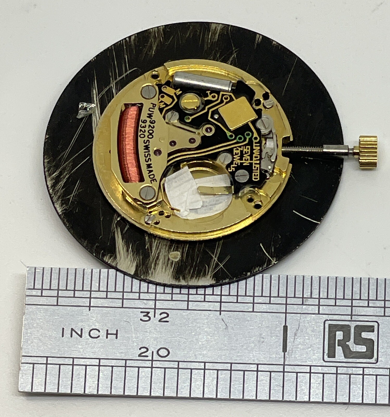 MOVADO QUARTZ WATCH MOVEMENT 7 Jewels Swiss Black Dial Does Not Run