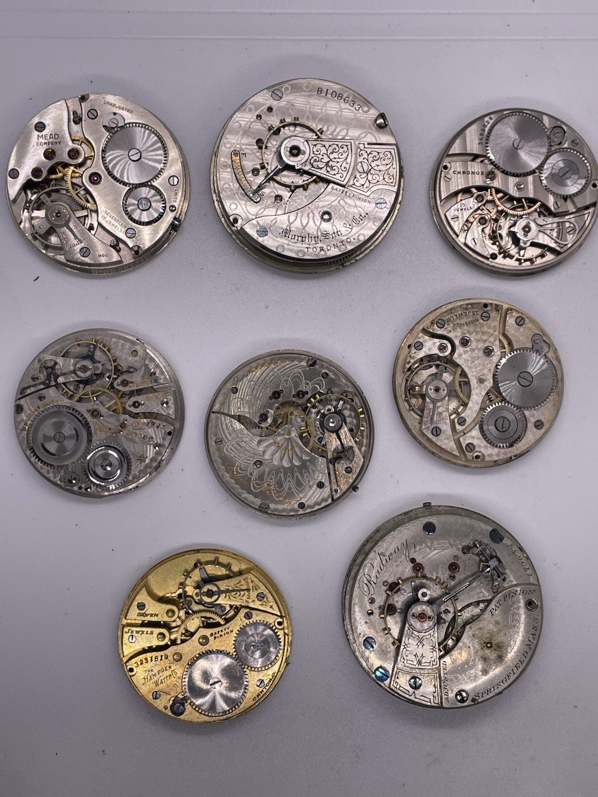 Lot of Pocket Watch Movements Hampden, Swiss & More Parts Lot #2
