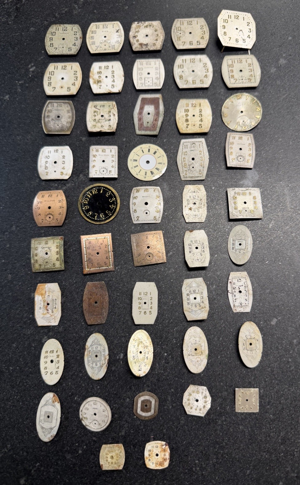 Watch Dial Lot 47 Pieces Bulova Elgin Waltham Gruen Art Deco Parts