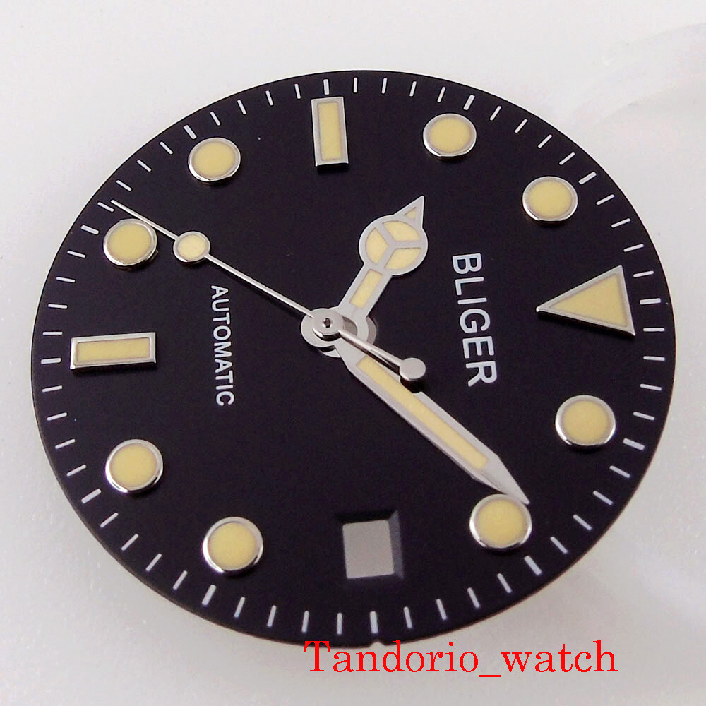 28.5mm Black Dial Yellow Marks Green Luminous Fit MIYOTA 8215 ETA 2824 2836