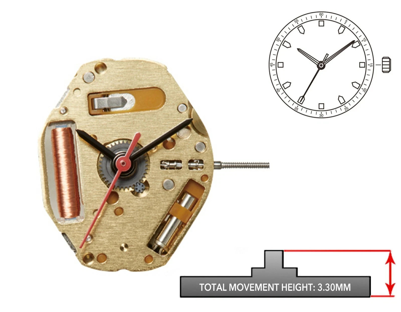 Miyota/Citizen 9T33, 3 Hands, Japan Quartz Super Slim Movement