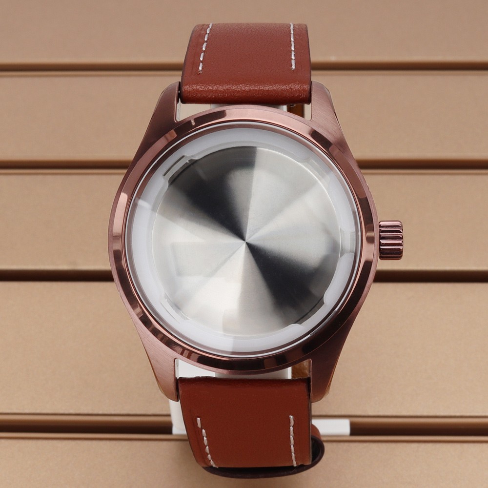 40mm Rose Brushed Watch Cases Calfskin Strap Pin Buckle For Seiko NH35 ETA 2824