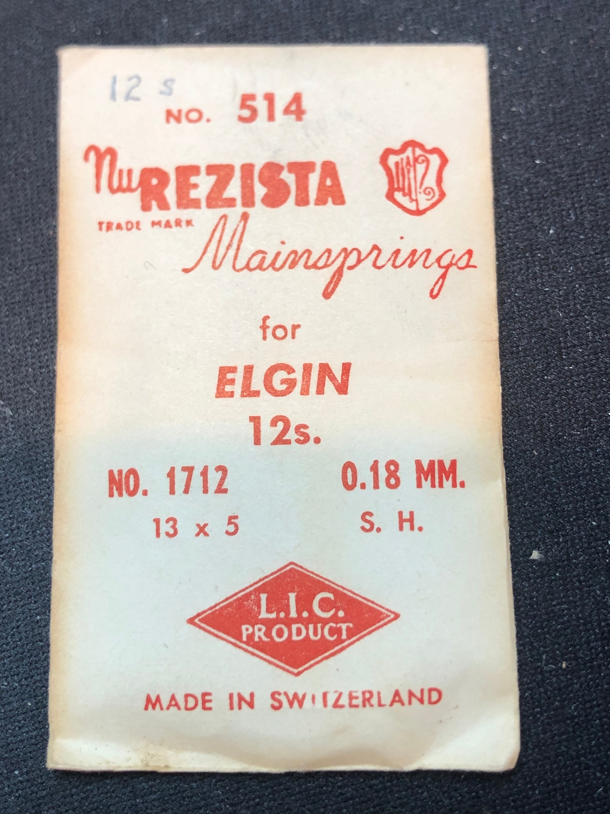 NuRezista Mainspring #514 for Elgin 12s Factory No. 1712 – Steel