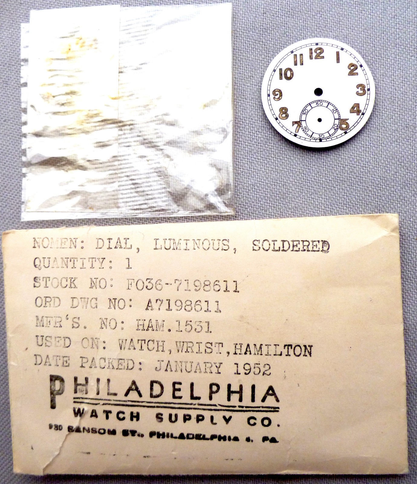 HAMILTON Military DIAL New Old Stock Early 1950s For Hamilton Cal. 987A Size 6/0