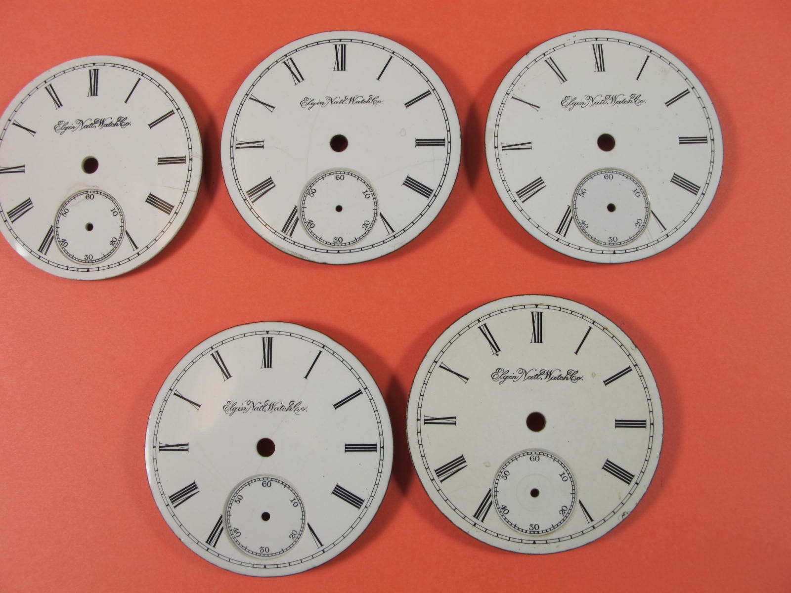ELGIN NATIONAL WATCH CO MENS GROUP OF 5 POCKET WATCH DIALS 18S