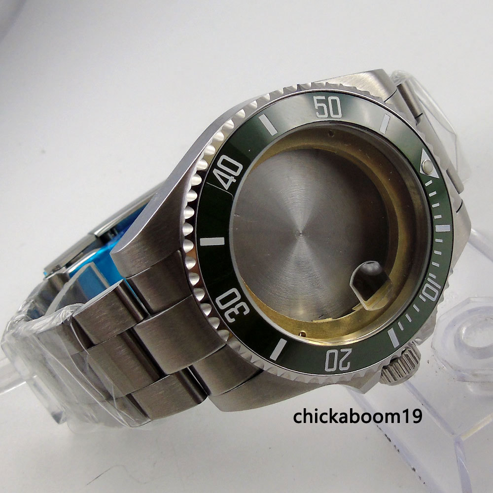 43MM Sapphire Green Ceramic Bezel Watch Case + Bracelet Fit NH35 NH35A Movement