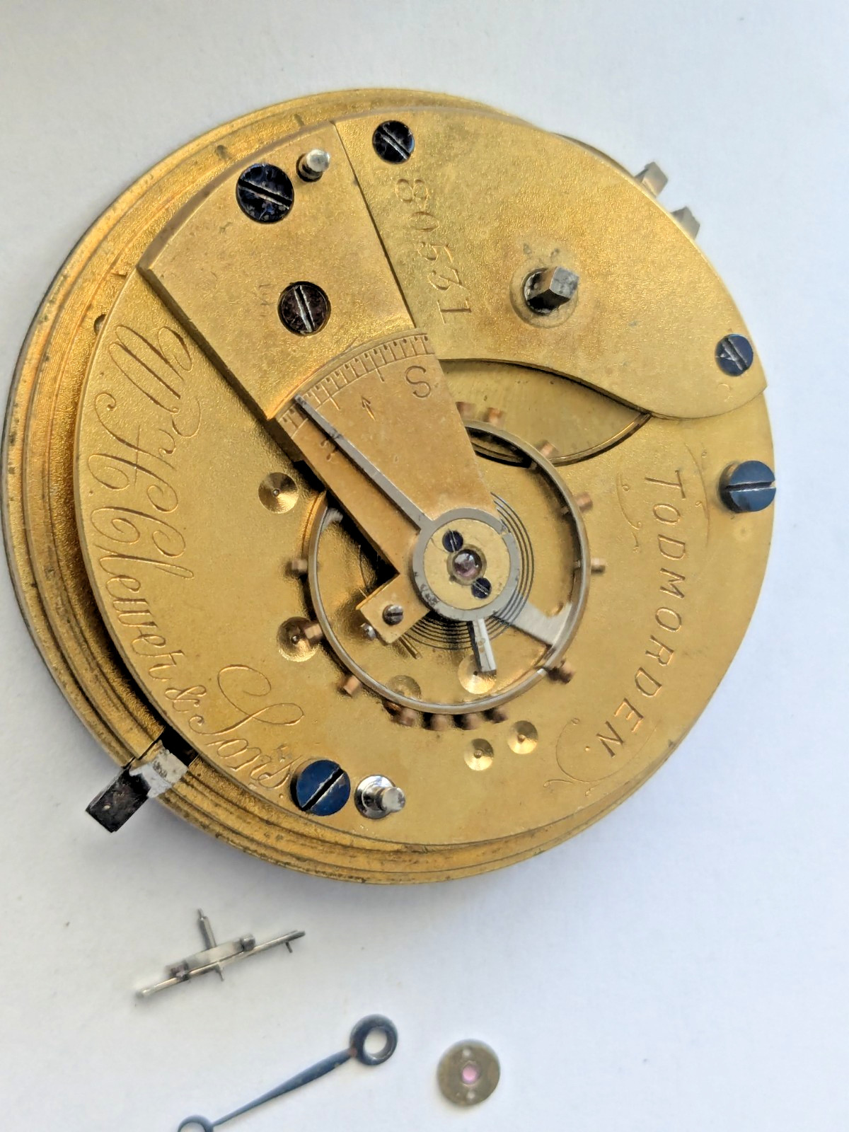 Antique W.H. Clever & Sons Todmorden English Pocket Watch Movement Dial 46mm F16