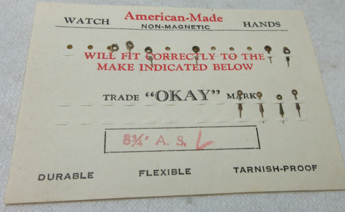 AMERICAN MADE WATCH HANDS 8 3/4 AS WATCHMAKER REPLACEMENT PARTS #251
