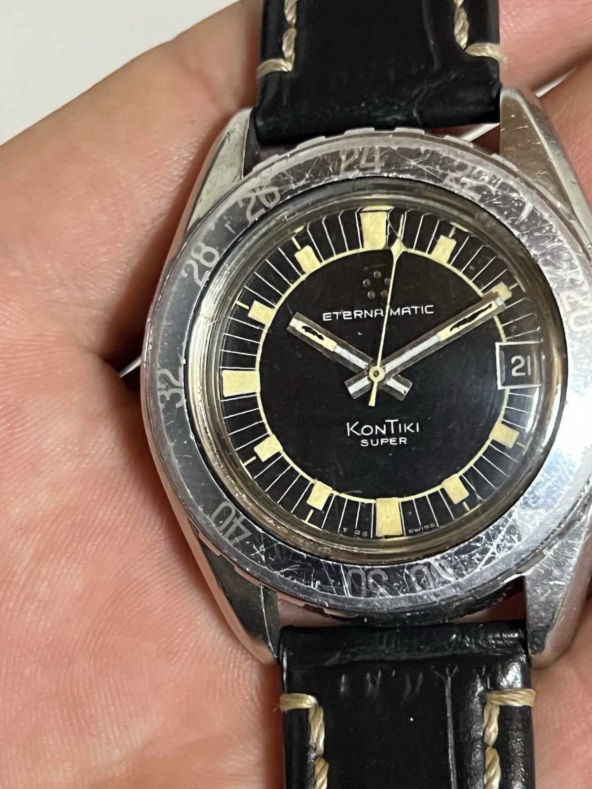 Vintage Eterna Matic Kontiki Super 40 mm Cal.1489K Working Good Read Description