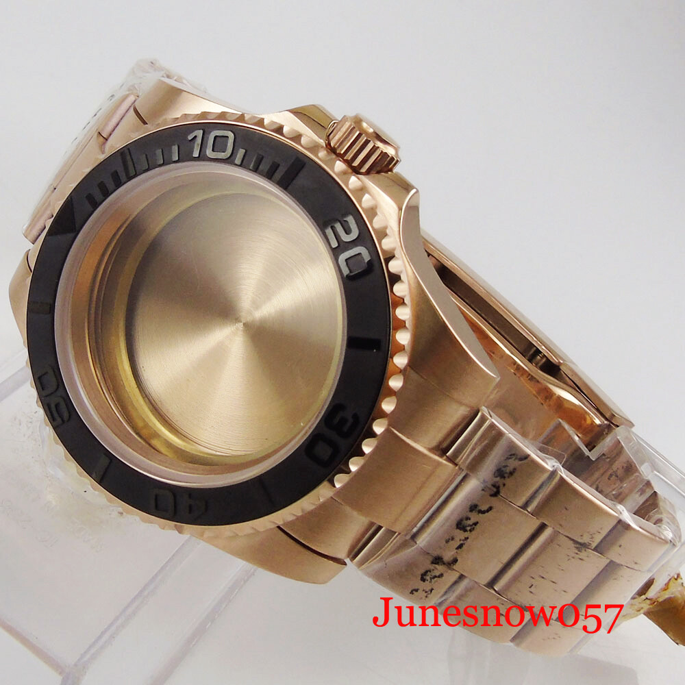 SUB Rose Gold Coated Watch Case Brush Band Fit ETA 2836 MIYOTA MINGZHU 2813