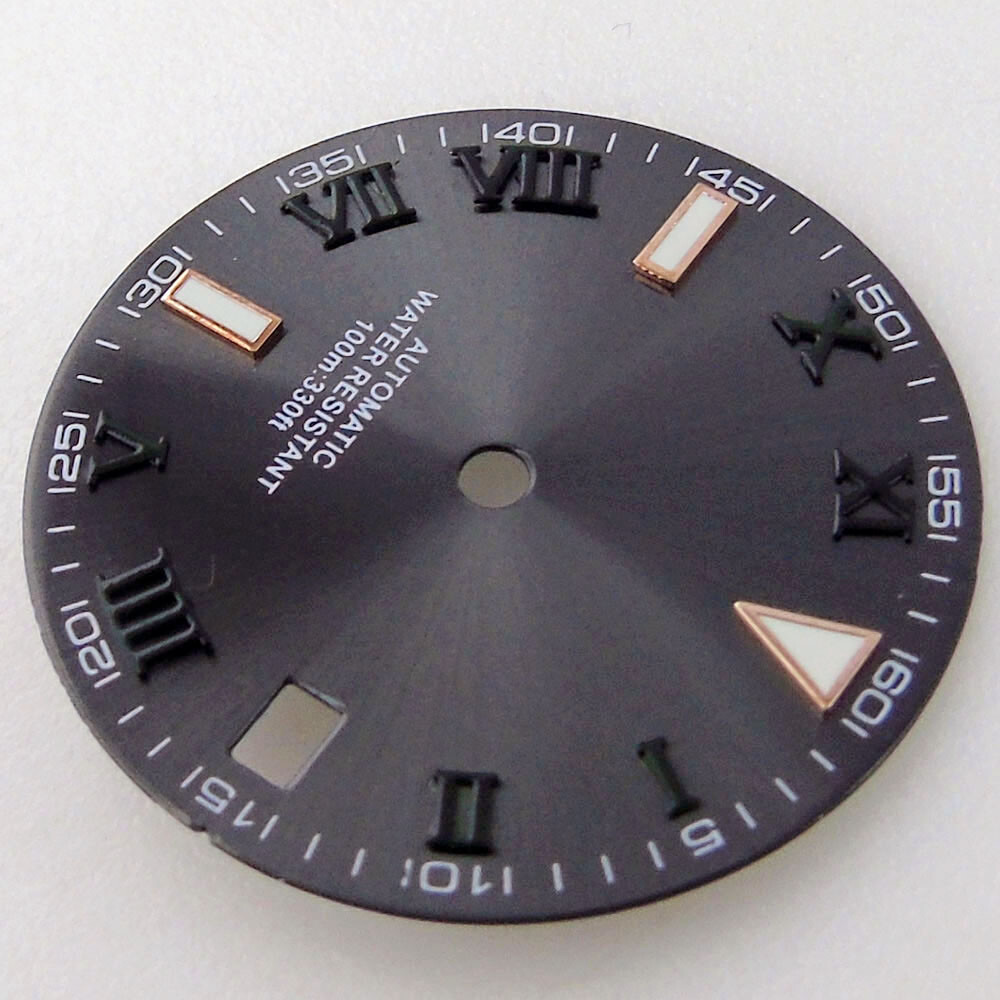 29mm Grey Sunburst Watch Dial Fit NH35A NH36A Movement Roman Number Marks Date