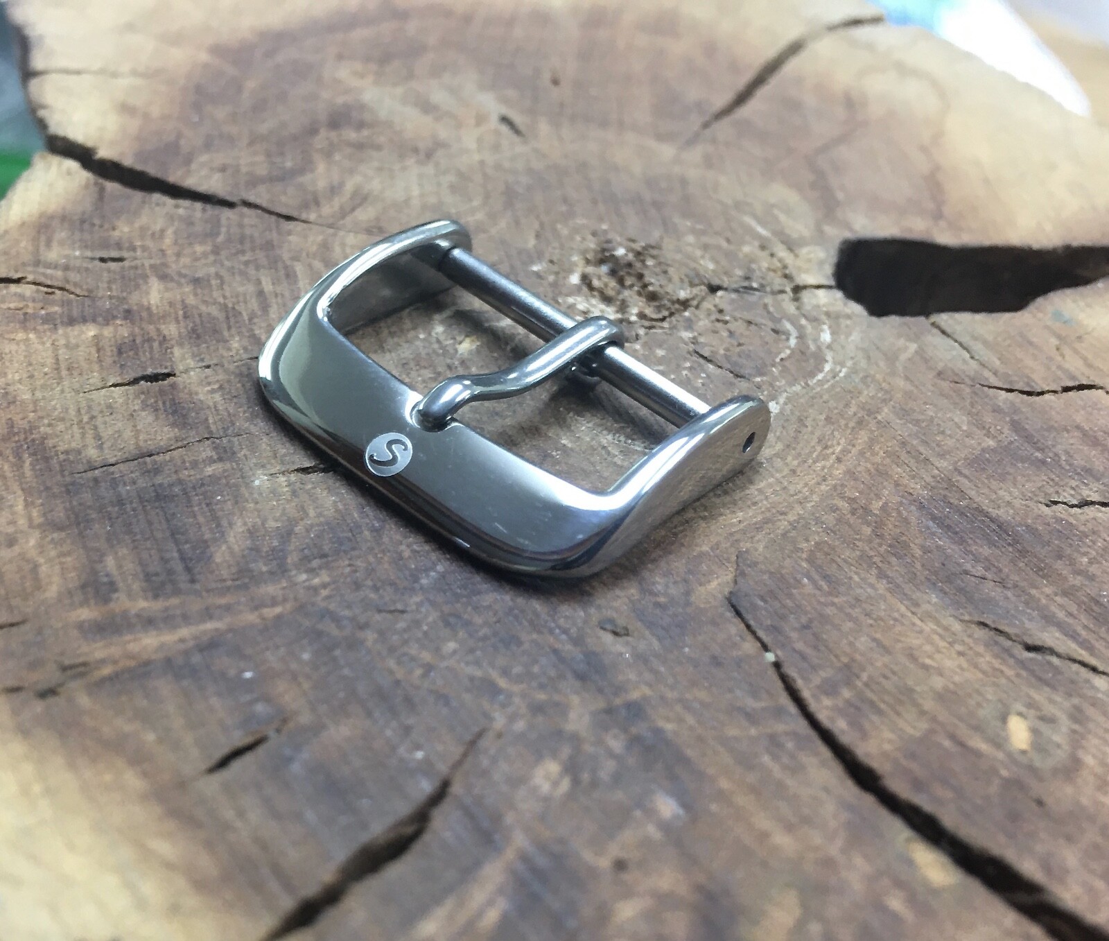 Round polished steel Speidel logo watch band buckle 16mm opening match ur watch