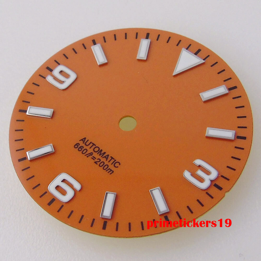 29mm Black/Blue/Orange Watch Dial Face Hands Green Lume Fit NH35 NH36 Movement