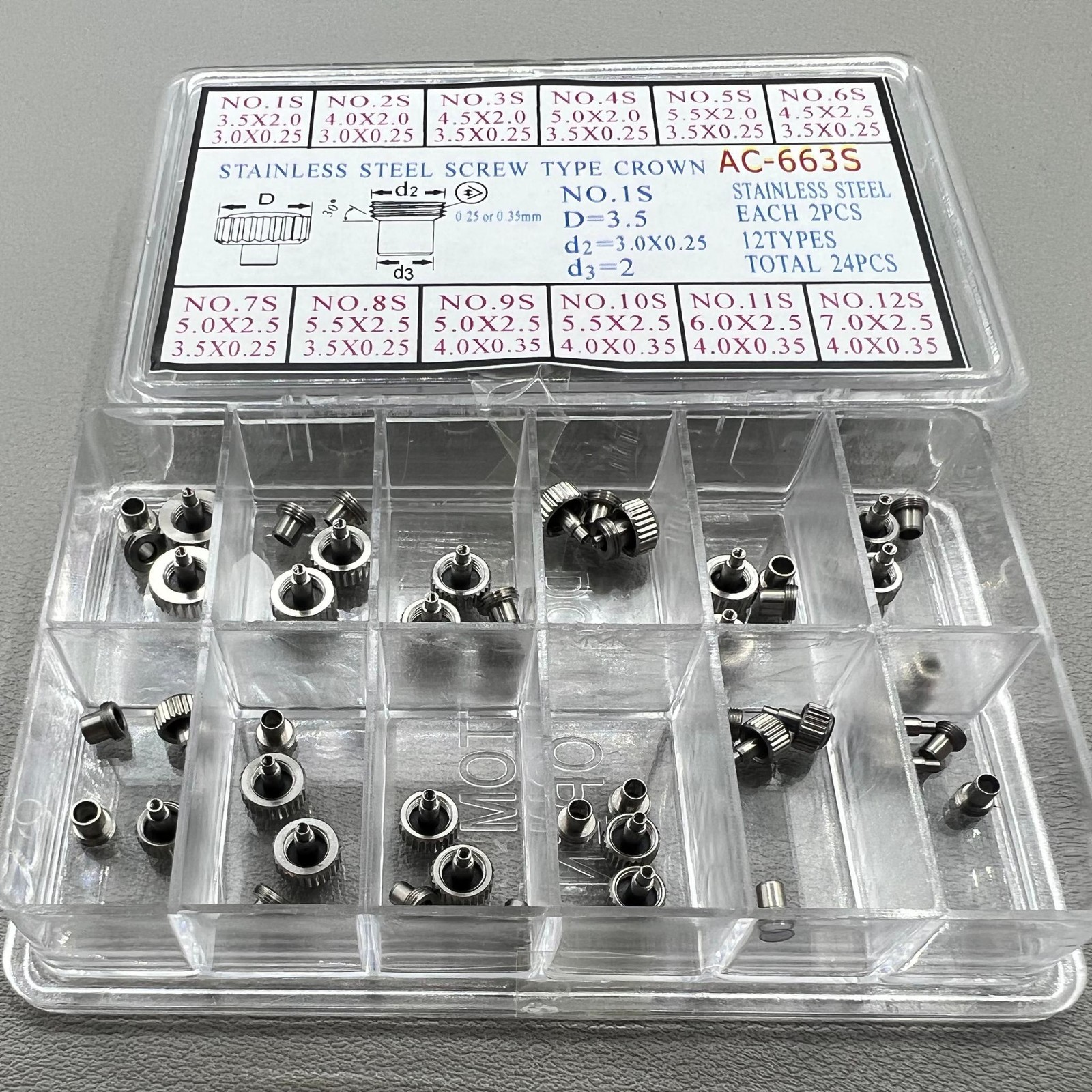 Each 2 PIECES 12 Types Total Stainless Steel Screw Type Crown
