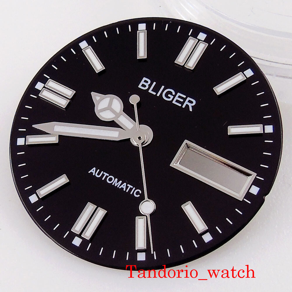 29mm Bliger no logo watch dial Hand Fit NH36 movement Luminous date week window