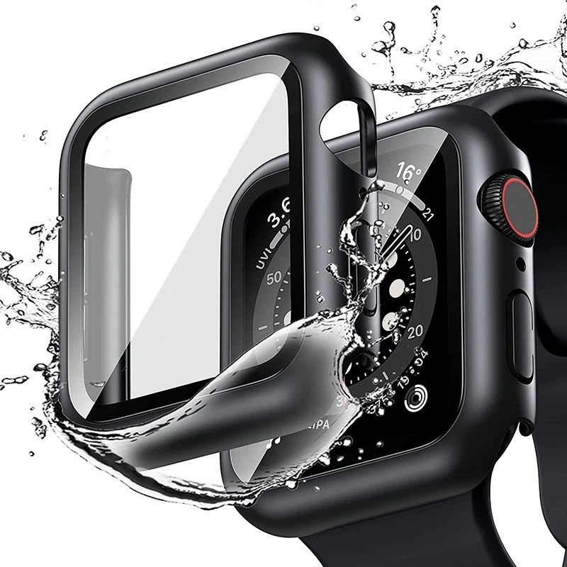 Tempered Glass Screen Protector Case Cover For iWatch Series 9 8 7 6 SE 5 4 40