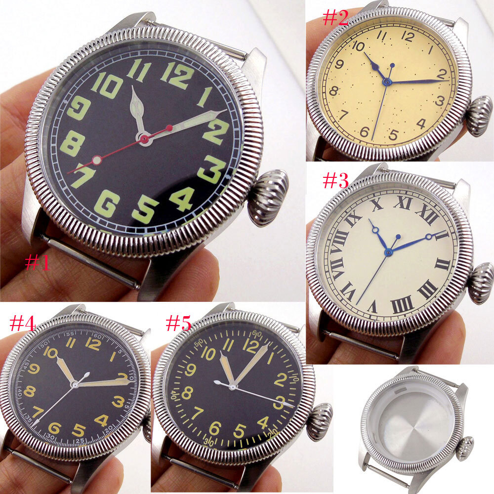 39mm Fluted Bezel Steel Sapphire Glass Watch Case Black Dial Fit NH35 NH36 2824