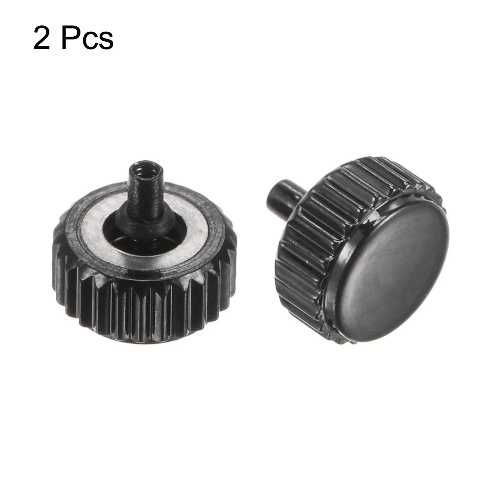 2Pcs 5.5x6mm Watch Crown SUS304 Flat Head Long Stem Watch Crown 2.5mm ID Black
