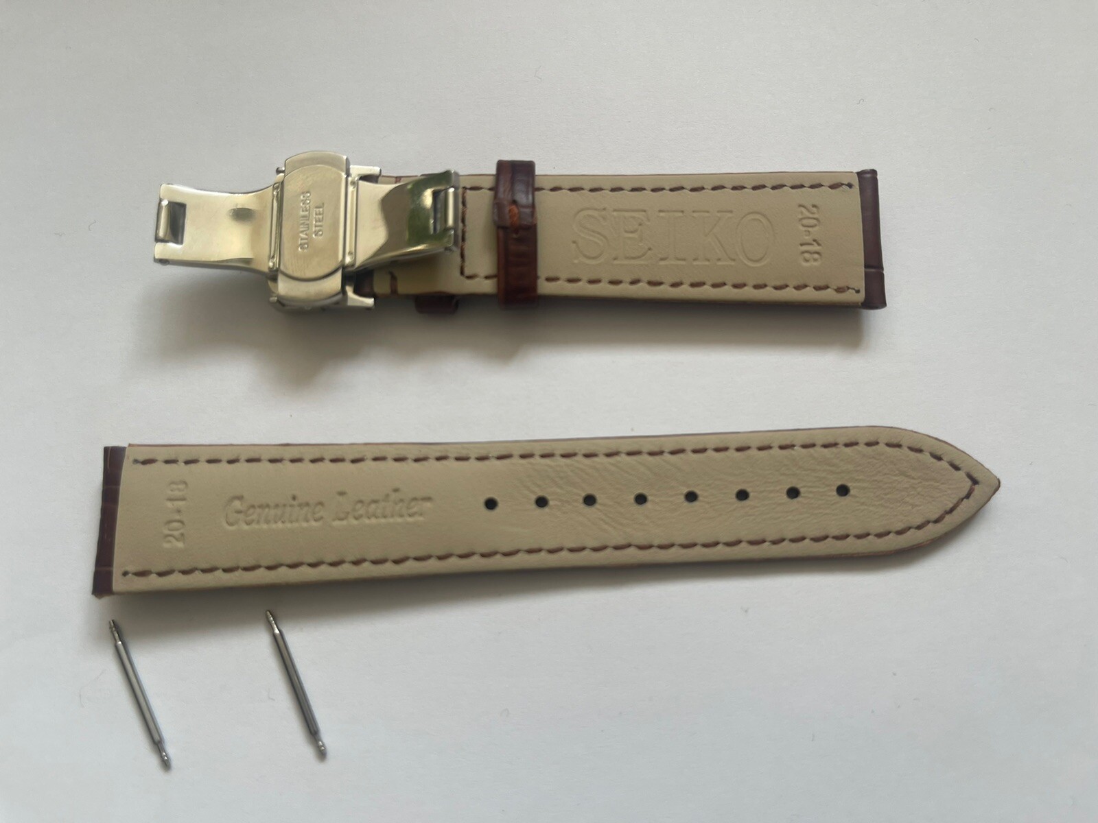 Seiko 20mm Brown Croc Leather Strap with stainless steel Butterfly Deployment