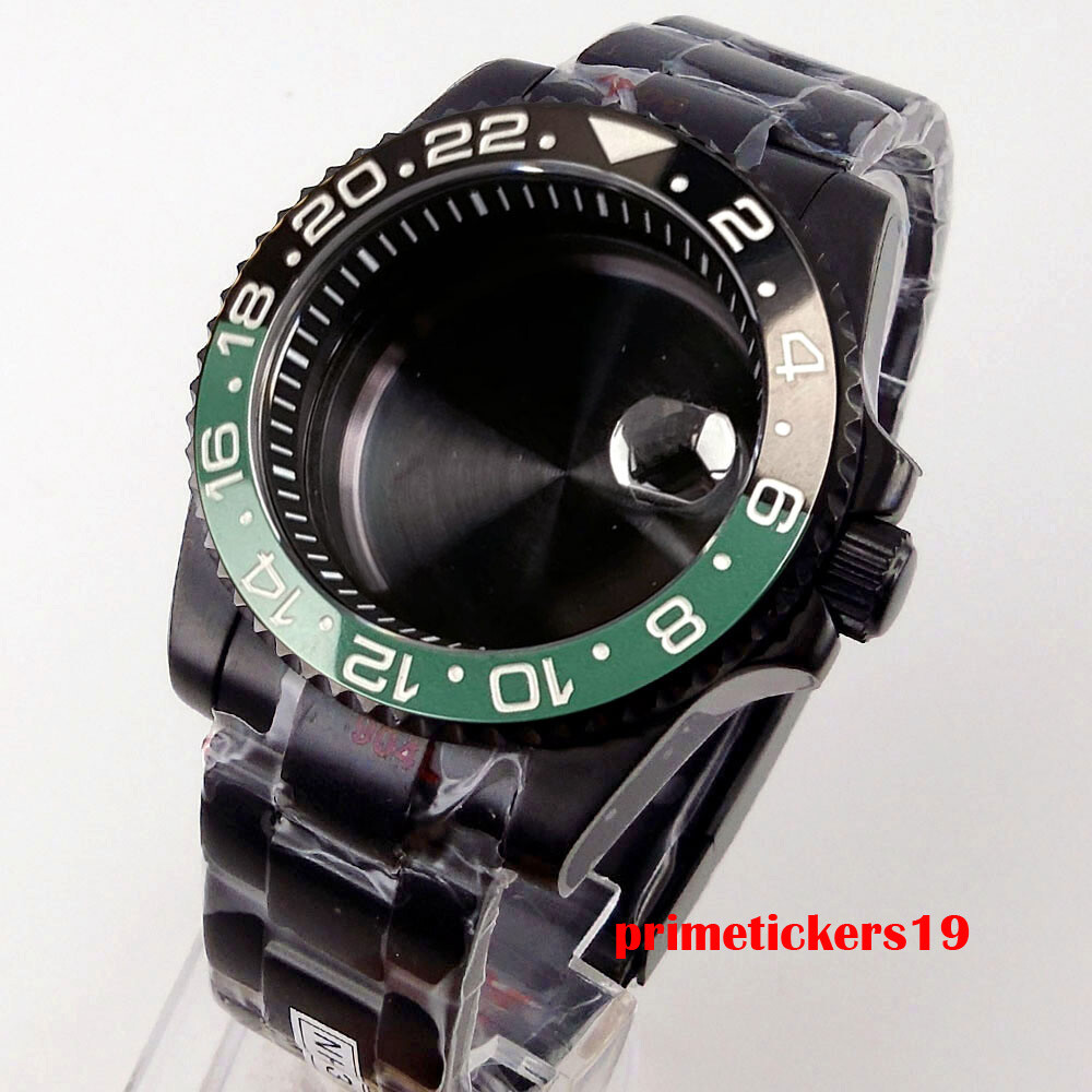 40mm Black Watch Case Chapter Ring Bracelet Sapphire Fit NH35 ETA2824 PT5000