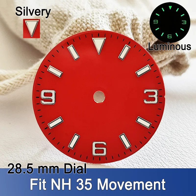 NH35 Dial Face 28.5mm Smooth Dial Green Luminous 3-6-9 Markers Watch Parts