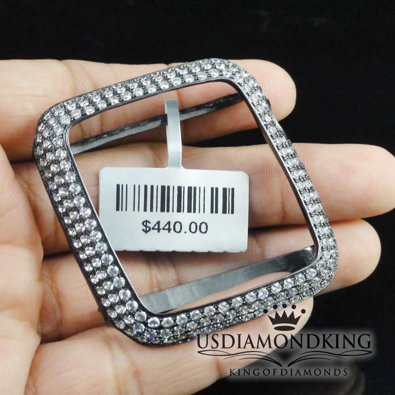 MENS APPLE SERIES # 1 BLACK ON STERLING SILVER WHITE LAB DIAMOND 42MM CUSTOM NEW