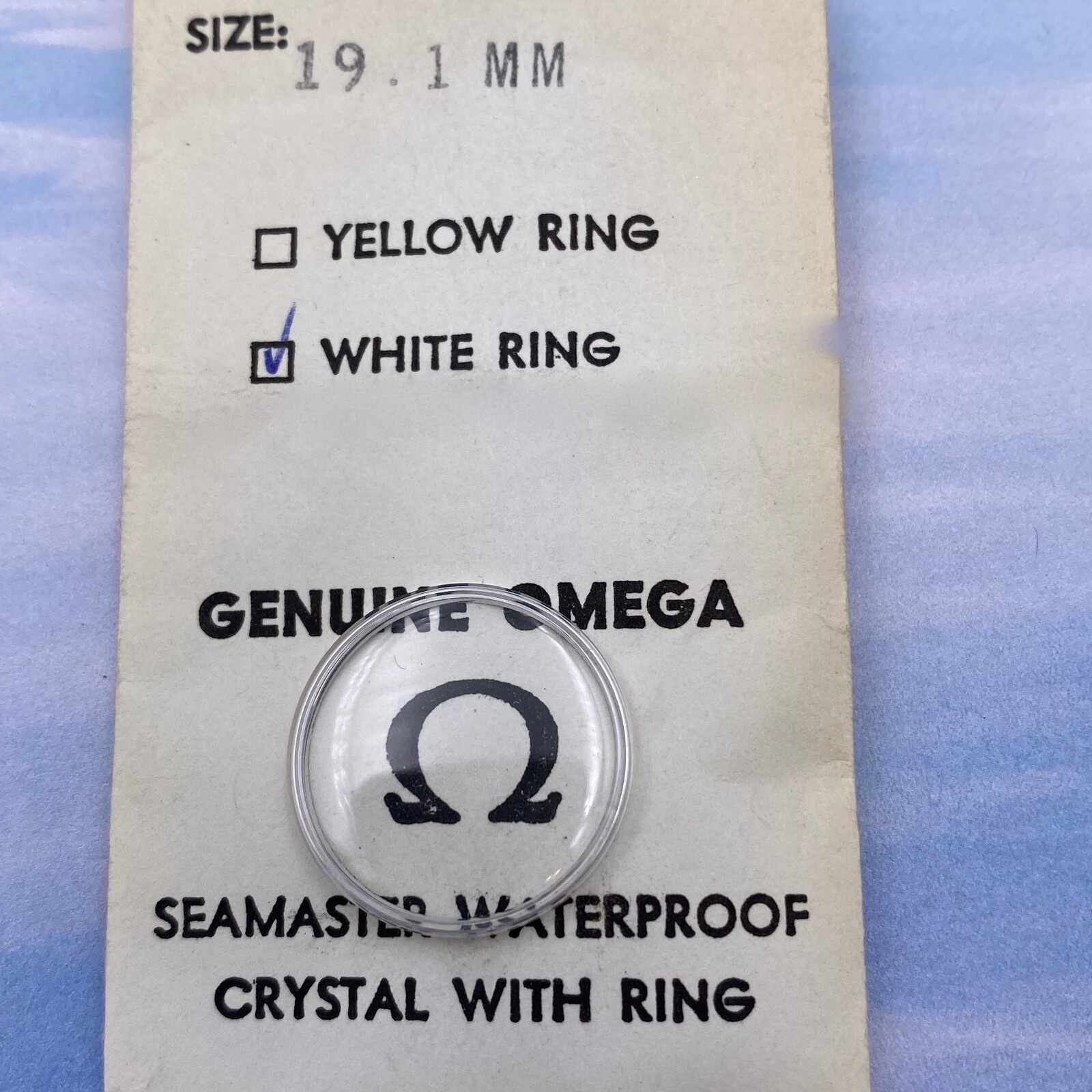 Genuine Vintage Omega Crystal W/ White Retainer Rim 19.10 mm. Open Package.