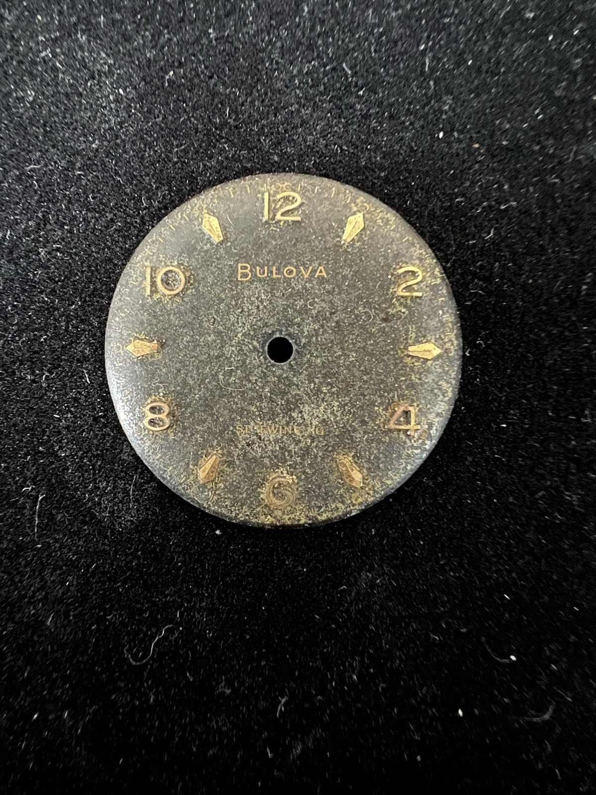 Vintage Bulova Watch Dial, Black And Gold Color, 26mm