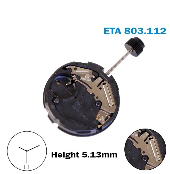ETA 803.112 Swiss Quartz Movement, 3 Hands, H:5.13mm, White Date Disk 6