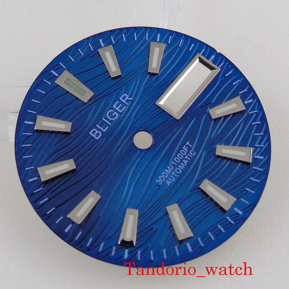 29mm Sterile Black Blue Green Watch Dial Face Day Window Fit NH36A Movement