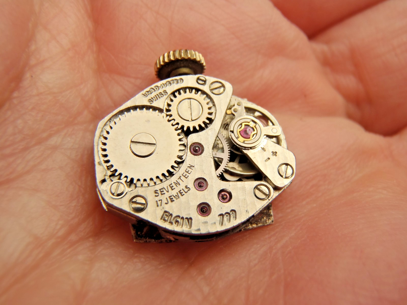 Vintage Elgin Cal. 799 Mechanical Watch Movement 17J Waltham Dial USA RUNNING