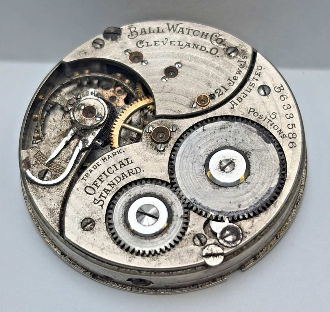 Ball 999P Official Standard Railroad Pocket Watch Movement 21j 5 Adj