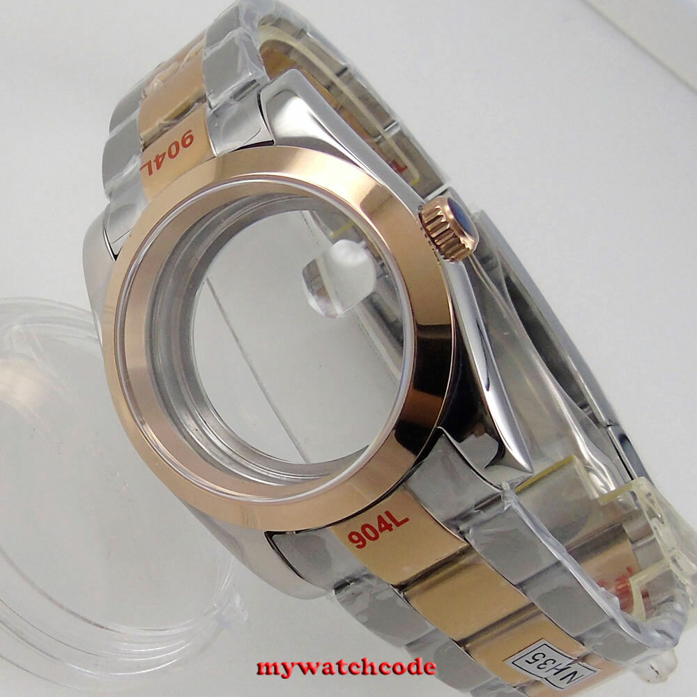 36mm sapphire glass two tone Watch Case fit NH35 NH36 NH38 rose golden case