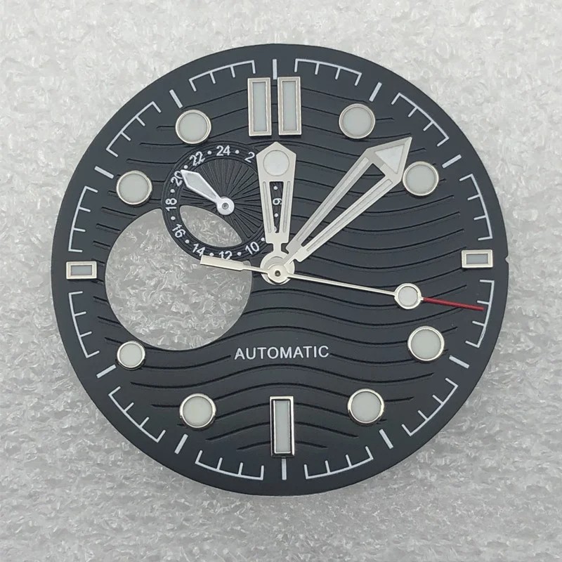 30.8mm Black/White/Blue Water Ripple Skeleton Dial and Hands for NH39 Movement