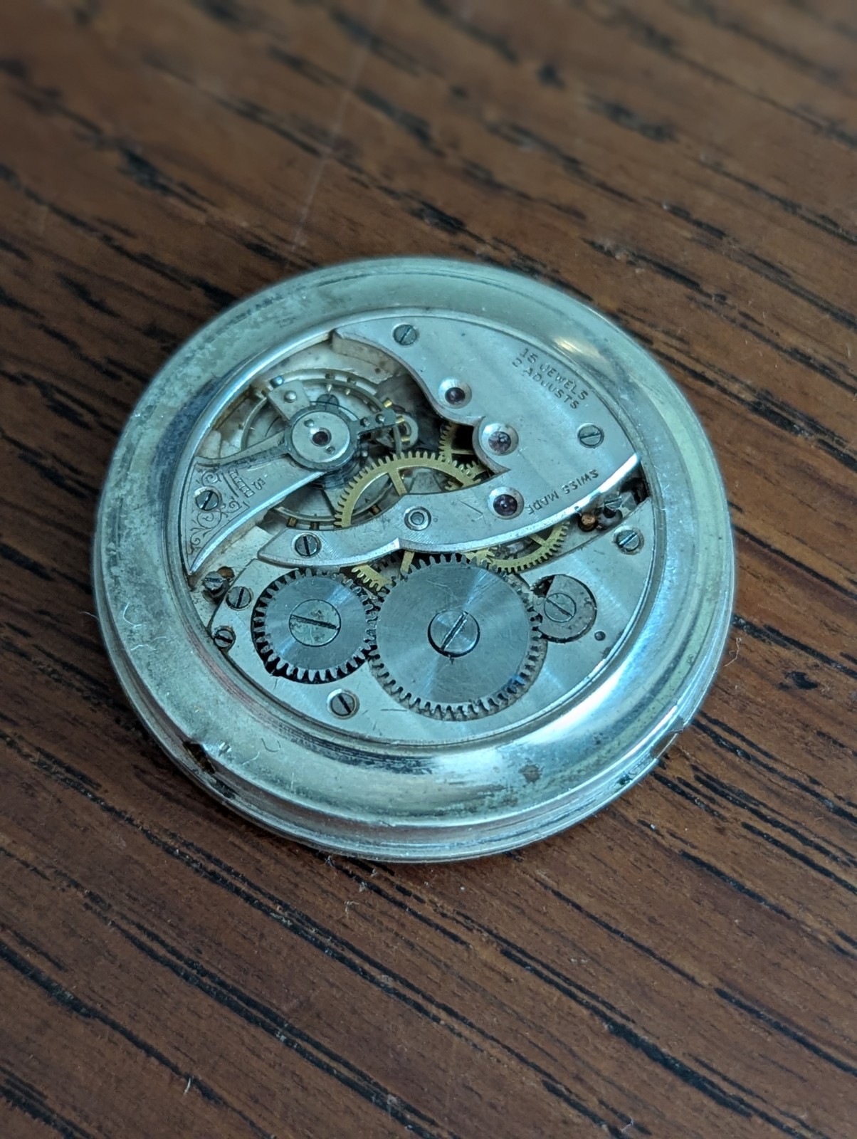 Swiss 15 Jewels Pocket Watch Movement / Dial for Restoration, Good Balance #S738