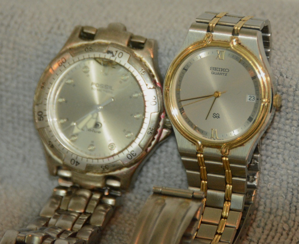 Seiko Quartz S2 Watch & Fossil Blue 50m Original Bands Water Resistant For Parts