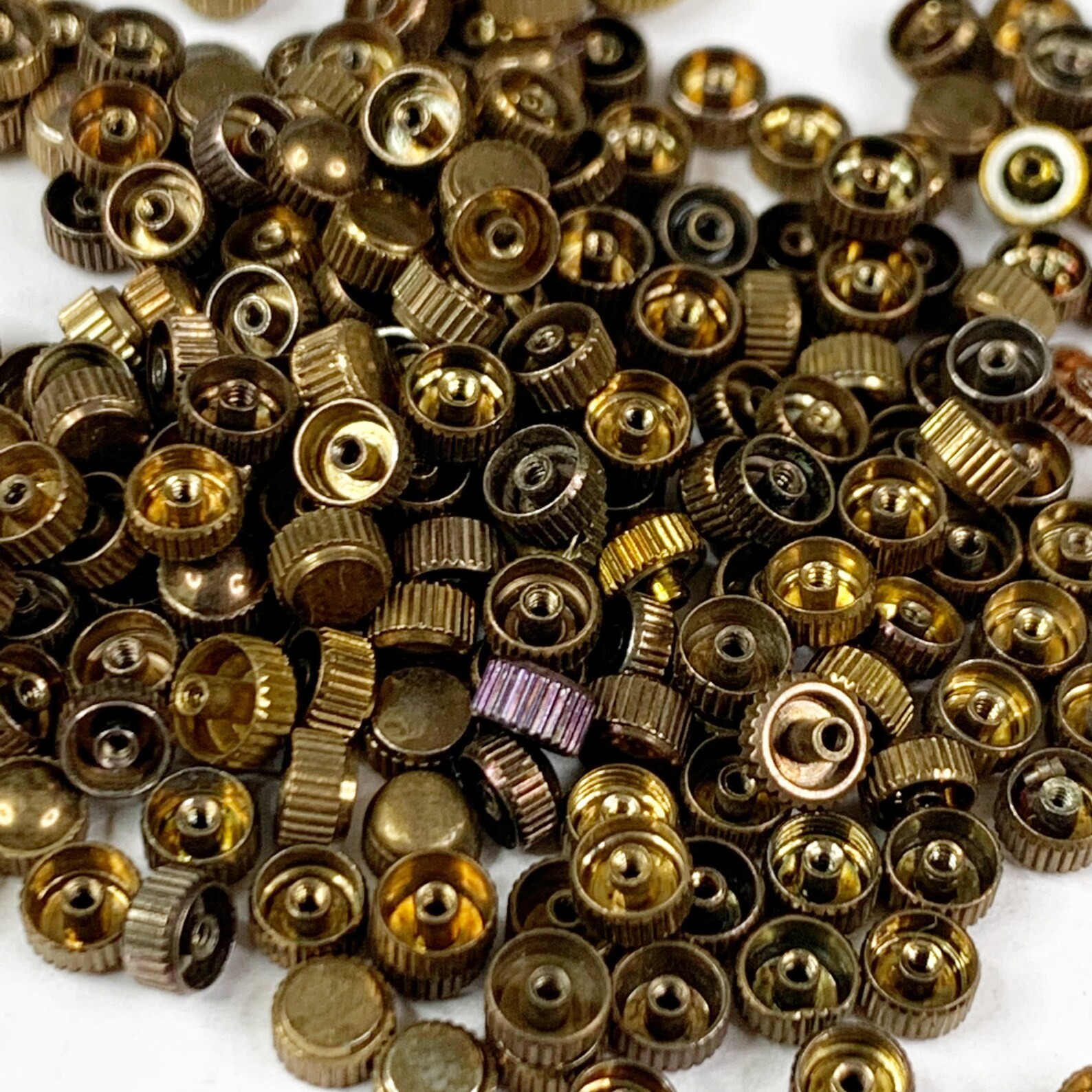 100 Tiny Watch Crowns Gold Bronze Parts Steampunk Art Watchmaker Repair Lot Vtg
