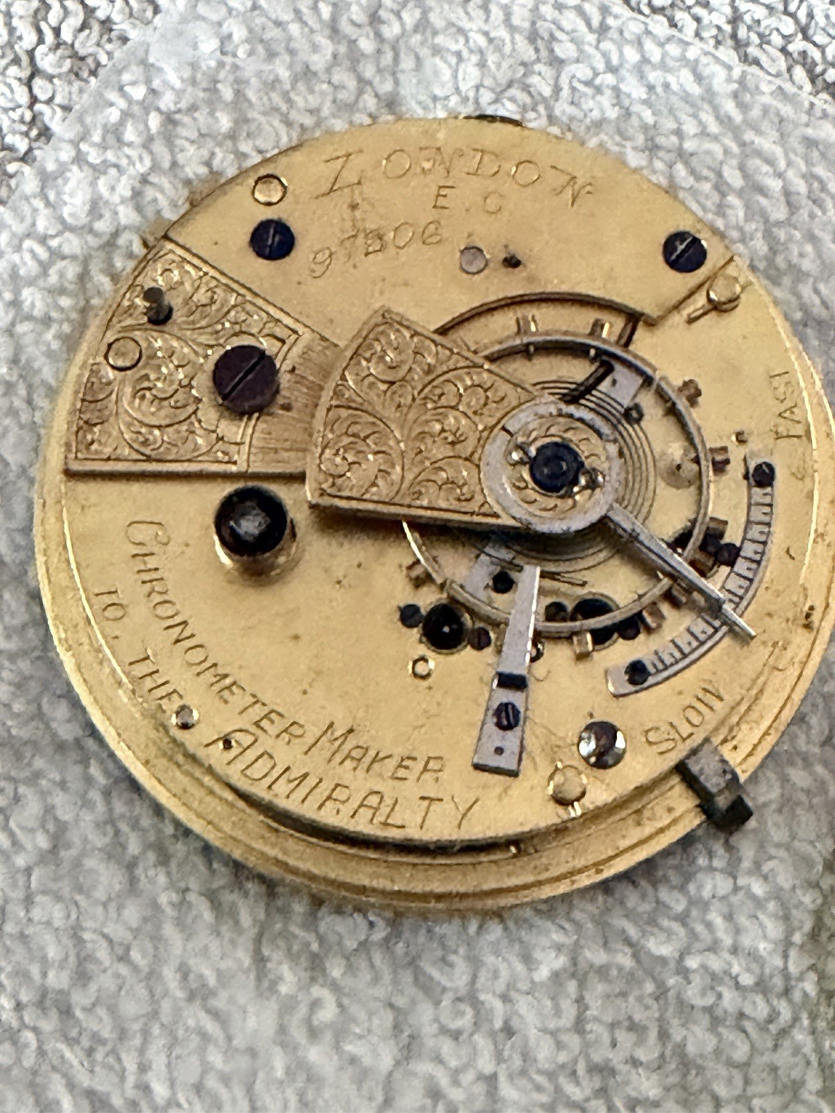 Vintage John Forrest London Key Wind Fusee Watch Movement and Dial 46.? mm
