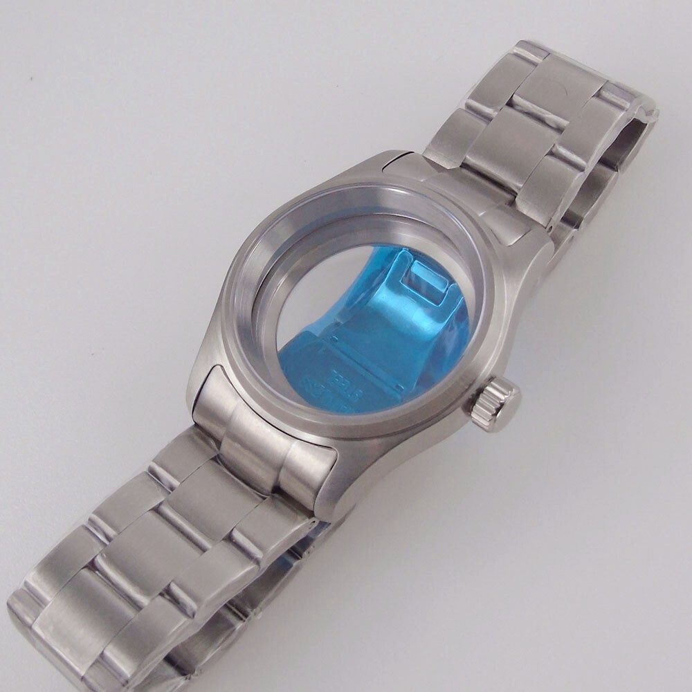 36mm Pilot Stainless Steel Sapphire Watch Case Fit NH35 NH36 ETA 2824 Glass Back