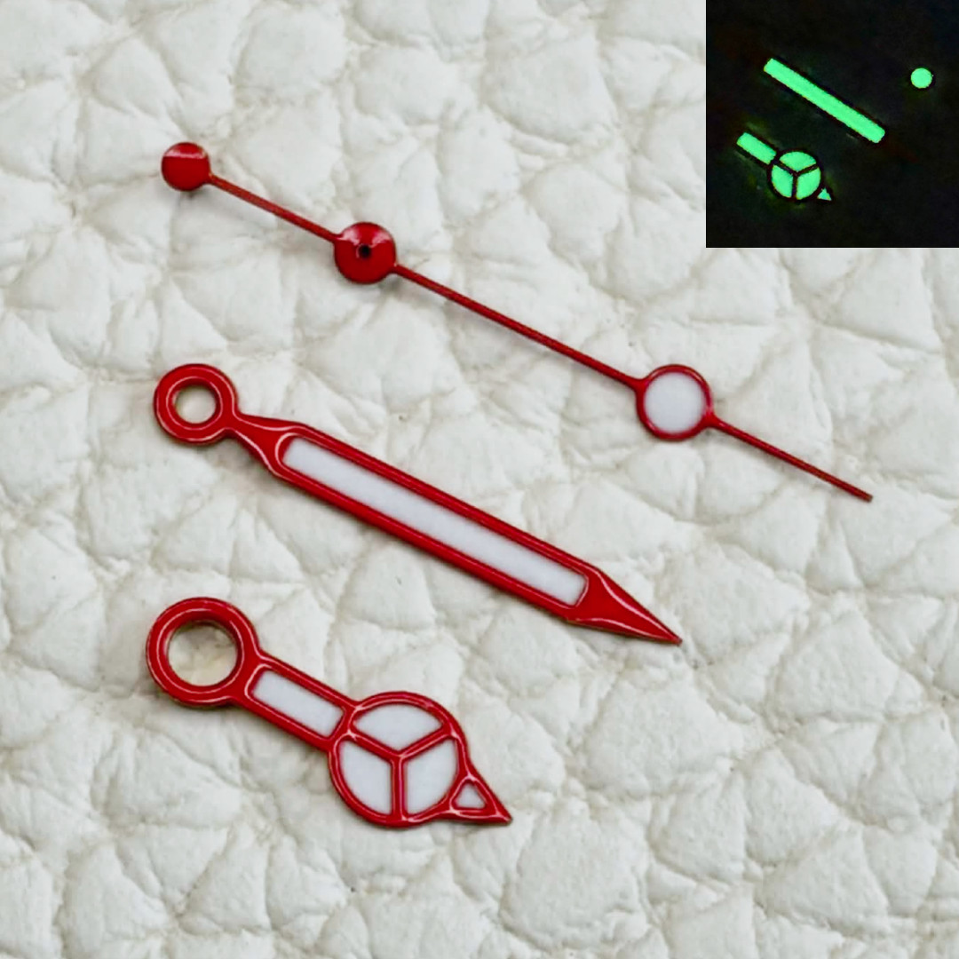 Red Edge Watch Hands for NH35, NH36, 7S26, 7S36 Mod, Green Luminous US SHIPPING