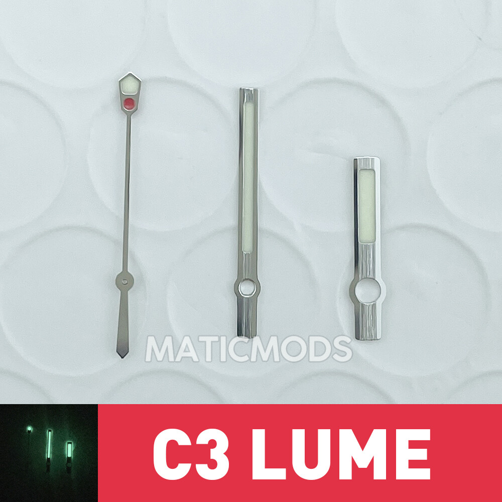 NH35A Brushed Silver Red Baton Watch Hands with C3 Lume for 28.5mm SKX Dials